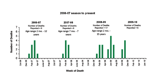 Follow this link to view a table of pediatric flu deaths - statewide (season to date, by month)