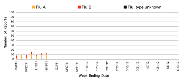 Follow this link to view a table of all positive flu reports (season to date, by week)