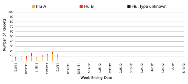 Follow this link to view a table of all positive flu reports (season to date, by week)