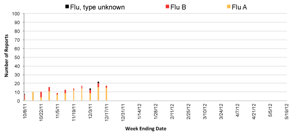 Follow this link to view a table of all positive flu reports (season to date, by week)