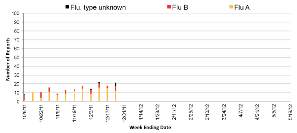 Follow this link to view a table of all positive flu reports (season to date, by week)