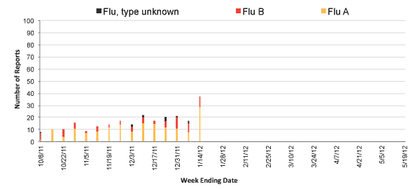 Follow this link to view a table of all positive flu reports (season to date, by week)