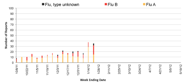 Follow this link to view a table of all positive flu reports (season to date, by week)