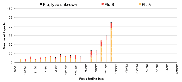 Follow this link to view a table of all positive flu reports (season to date, by week)