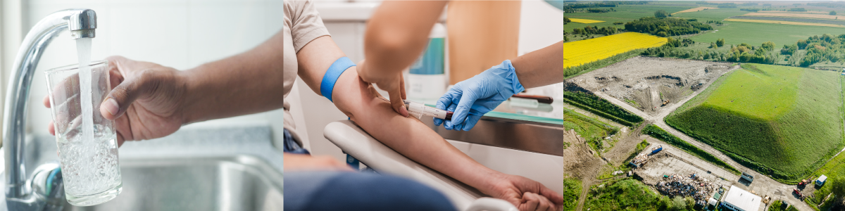 tap water, filling glass, blood test, landfill