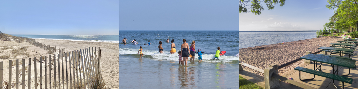 three images of coastal beaches in a banner.