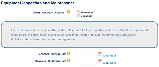 Picture of seasonal input screen