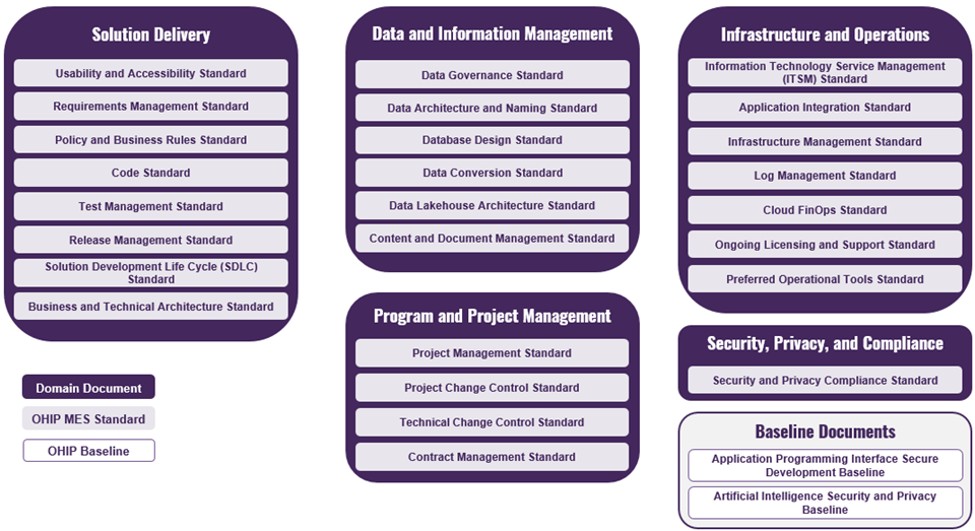 5 domains: solution delivery; data and information management; infrastructure and operations; program and project management; security, privacy, and compliance