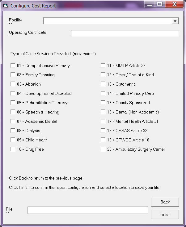 Selection of Services - Configuration Screen