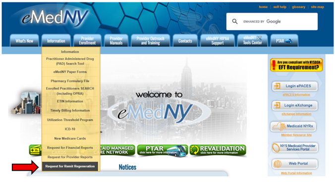 Screenshot of eMedNYs homepage.