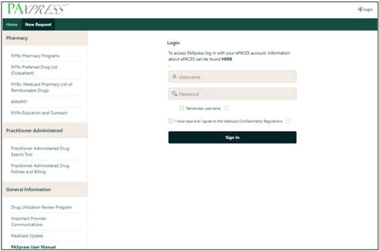 View of PAXPress website