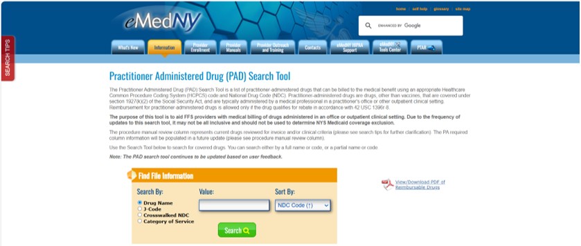 eMedNY search tool screen