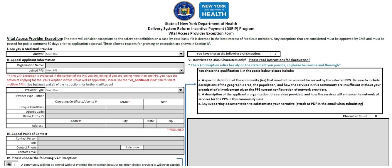 NewCo Vital Access Provider Exception Form