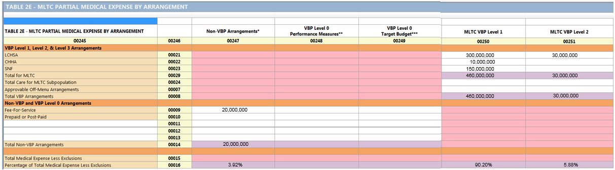 Table 2E for partially capitated plans