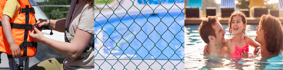 life jacket, fence, family swimming