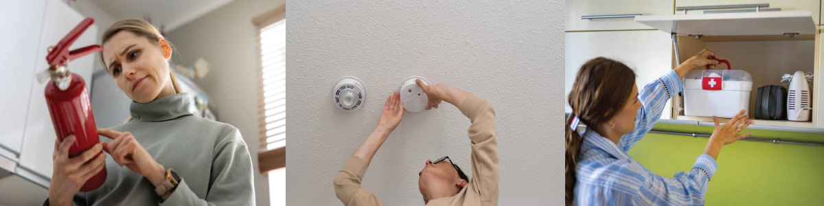  Image of fire extinguisher, smoke detector, and safety kit