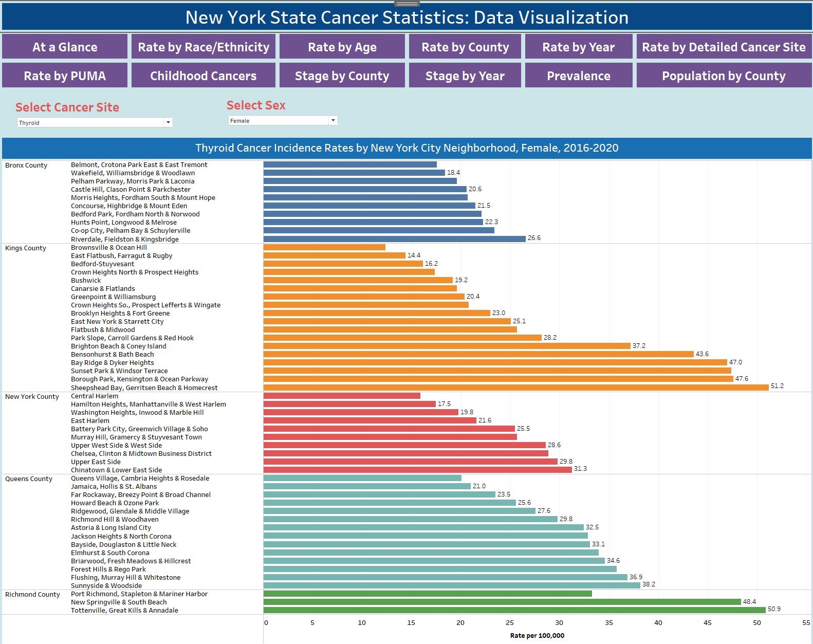 Cancer Incidence Rates by New York City Neighborhood - Public Use Microdata Area (PUMA)