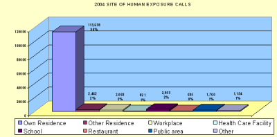 Chart showing were people were poisioned in 2004